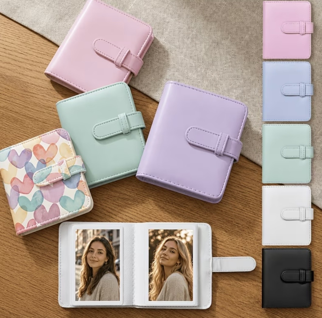 Mini álbumes de fotos en colores pastel con fotos tipo Polaroid